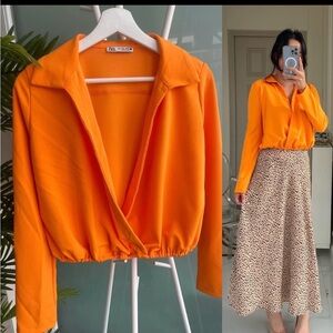 NWT Zara Wrap Orange Blouse size Medium reg $36